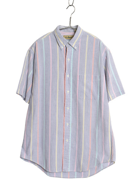 80s エルエルビーン ストライプ 半袖 ボタンダウン シャツ メンズ M / 古着 ヴィンテージ 半袖シャツ コットン シアサッカー ワンポイント
