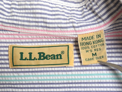 80s エルエルビーン ストライプ 半袖 ボタンダウン シャツ メンズ M / 古着 ヴィンテージ 半袖シャツ コットン シアサッカー ワンポイント