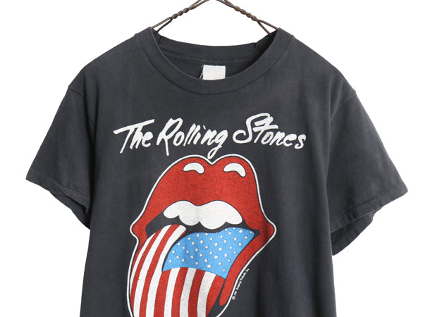 80s USA製 ★ ローリング ストーンズ ツアー プリント Tシャツ メンズ L 小さめ M ヴィンテージ 当時物 バンド ロック リップタン ロゴ 黒