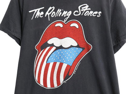 80s USA製 ★ ローリング ストーンズ ツアー プリント Tシャツ メンズ L 小さめ M ヴィンテージ 当時物 バンド ロック リップタン ロゴ 黒