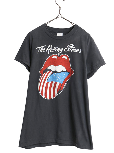 80s USA製 ★ ローリング ストーンズ ツアー プリント Tシャツ メンズ L 小さめ M ヴィンテージ 当時物 バンド ロック リップタン ロゴ 黒