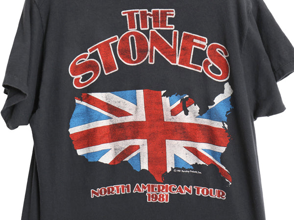 80s USA製 ★ ローリング ストーンズ ツアー プリント Tシャツ メンズ L 小さめ M ヴィンテージ 当時物 バンド ロック リップタン ロゴ 黒