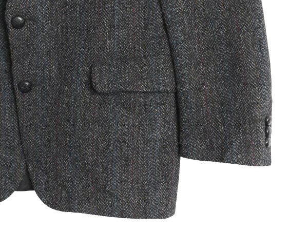 80s USA製 ハリスツイード テーラード ジャケット メンズ M 程 ヴィンテージ ブレザー ツイード ウール ストライプ トラッド カジュアル 灰
