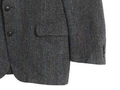 80s USA製 ハリスツイード テーラード ジャケット メンズ M 程 ヴィンテージ ブレザー ツイード ウール ストライプ トラッド カジュアル 灰