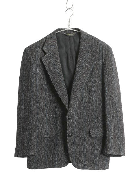 80s USA製 ハリスツイード テーラード ジャケット メンズ M 程 ヴィンテージ ブレザー ツイード ウール ストライプ トラッド カジュアル 灰