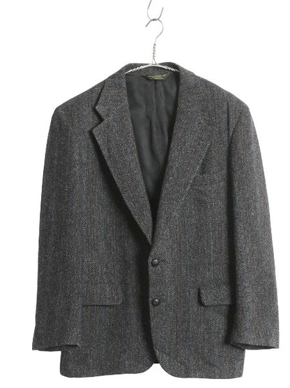 80s USA製 ハリスツイード テーラード ジャケット メンズ M 程 ヴィンテージ ブレザー ツイード ウール ストライプ トラッド カジュアル 灰