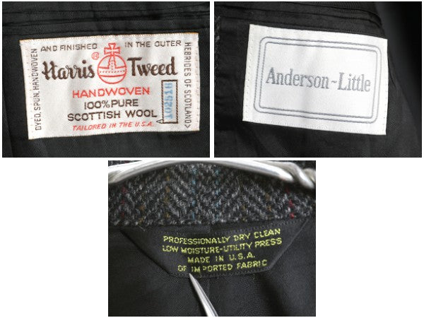 80s USA製 ハリスツイード テーラード ジャケット メンズ M 程 ヴィンテージ ブレザー ツイード ウール ストライプ トラッド カジュアル 灰