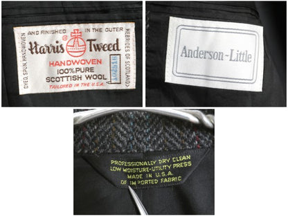 80s USA製 ハリスツイード テーラード ジャケット メンズ M 程 ヴィンテージ ブレザー ツイード ウール ストライプ トラッド カジュアル 灰