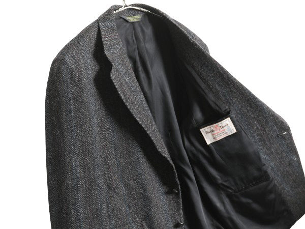 80s USA製 ハリスツイード テーラード ジャケット メンズ M 程 ヴィンテージ ブレザー ツイード ウール ストライプ トラッド カジュアル 灰