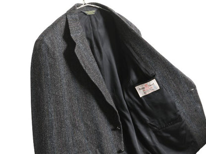 80s USA製 ハリスツイード テーラード ジャケット メンズ M 程 ヴィンテージ ブレザー ツイード ウール ストライプ トラッド カジュアル 灰