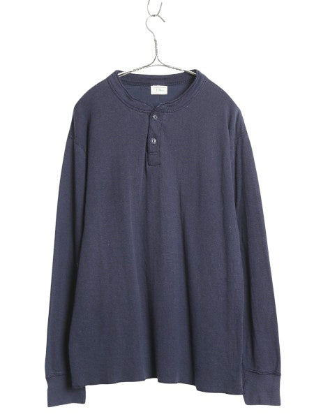 90s エルエルビーン ヘンリーネック 長袖 Tシャツ メンズ M オールド ロンT アンダーシャツ ロングスリーブ カットソー 2レイヤー 厚手 紺