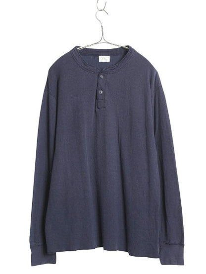 90s エルエルビーン ヘンリーネック 長袖 Tシャツ メンズ M オールド ロンT アンダーシャツ ロングスリーブ カットソー 2レイヤー 厚手 紺