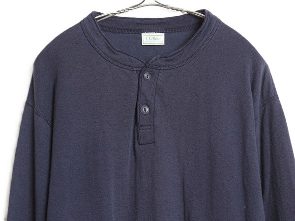 90s エルエルビーン ヘンリーネック 長袖 Tシャツ メンズ M オールド ロンT アンダーシャツ ロングスリーブ カットソー 2レイヤー 厚手 紺