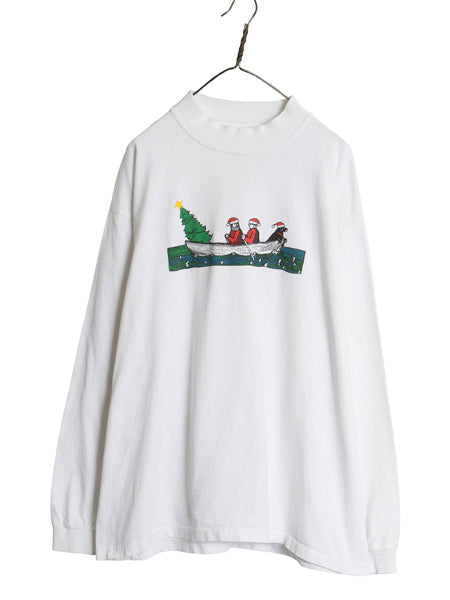 90s USA製 The Black Dog アート イラスト プリント 長袖 Tシャツ メンズ レディース XL オールド アニマル ドッグ 大きいサイズ ホワイト