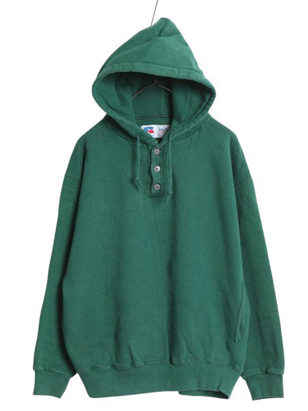 90s USA製 ラッセル ヘンリーネック 無地 スウェット フード パーカー メンズ XL / オールド トレーナー 裏起毛 プルオーバー 大きいサイズ