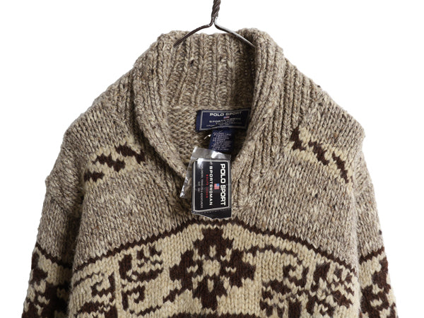 デッドストック 90s ★ ポロスポーツ ラルフローレン カウチン ハンドニット セーター メンズ レディース M / 手編み ウール プルオーバー