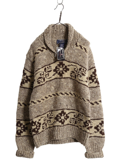 デッドストック 90s ★ ポロスポーツ ラルフローレン カウチン ハンドニット セーター メンズ レディース M / 手編み ウール プルオーバー