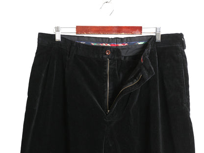 00s ポロ ラルフローレン 太畝 コーデュロイ パンツ メンズ 38 34 / 古着 オールド スラックス ストレート ツータック 裾ダブル ブラック