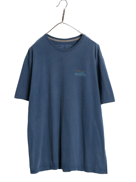 パタゴニア 両面 プリント 半袖 Tシャツ メンズ L アウトドア 白タグ ロゴ グラフィック アート イラスト バックプリント フィッツロイ 紺