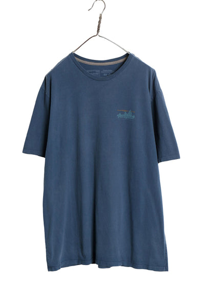パタゴニア 両面 プリント 半袖 Tシャツ メンズ L アウトドア 白タグ ロゴ グラフィック アート イラスト バックプリント フィッツロイ 紺