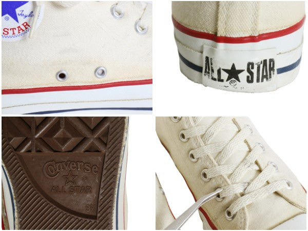 90s USA製 ★ コンバース オールスター ハイカット US 9 1/2 28cm 程/ オールド アメリカ製 米国製 Converse スニーカー ナチュラル 白 靴
