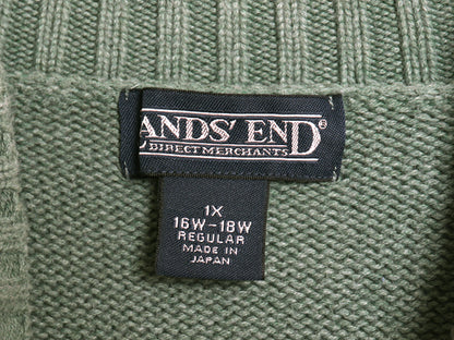 90s 日本製 ランズエンド コットン ニット セーター メンズ XL / オールド モックネック 長袖ニット 無地 リブ編み 大きいサイズ グリーン