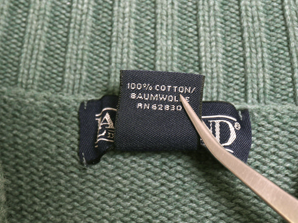 90s 日本製 ランズエンド コットン ニット セーター メンズ XL / オールド モックネック 長袖ニット 無地 リブ編み 大きいサイズ グリーン