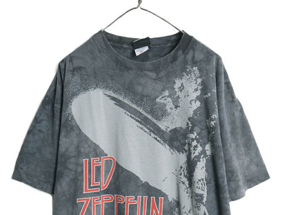 90s レッドツェッペリン プリント タイダイ Tシャツ メンズ XL オールド オフィシャル バンド ロック アート リキッドブルー 大きいサイズ