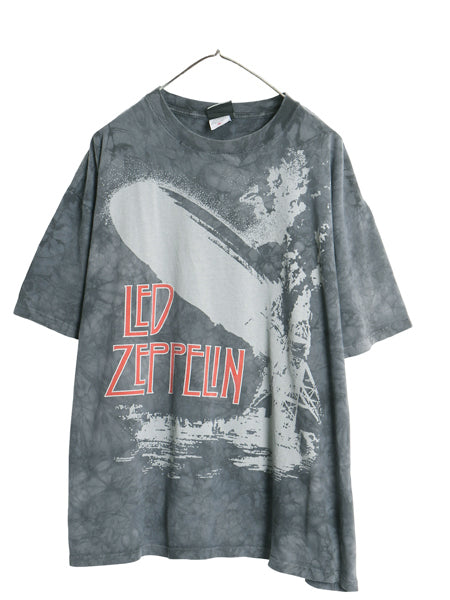 90s レッドツェッペリン プリント タイダイ Tシャツ メンズ XL オールド オフィシャル バンド ロック アート リキッドブルー 大きいサイズ