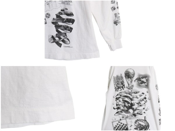 90s USA製 ★ エッシャー アート イラスト プリント 長袖 Tシャツ メンズ L / 当時物 オフィシャル 芸術 だまし絵 グラフィック ロンT 白