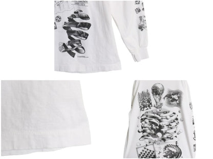 90s USA製 ★ エッシャー アート イラスト プリント 長袖 Tシャツ メンズ L / 当時物 オフィシャル 芸術 だまし絵 グラフィック ロンT 白
