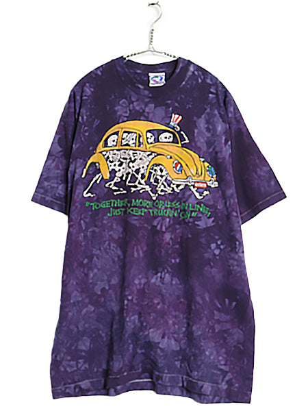 90s USA製 グレイトフルデッド スカル ベア イラスト プリント タイダイ Tシャツ メンズ XL / オールド バンド ロック アート LIQUID BLUE