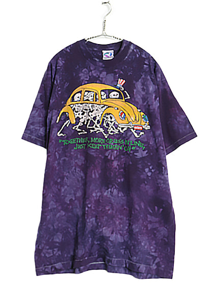 90s USA製 グレイトフルデッド スカル ベア イラスト プリント タイダイ Tシャツ メンズ XL / オールド バンド ロック アート LIQUID BLUE