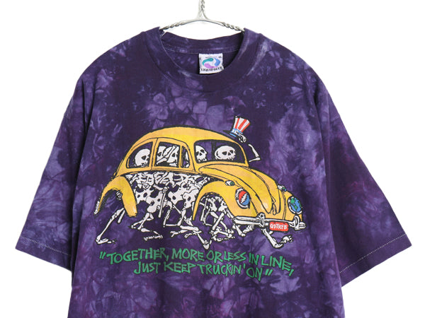 90s USA製 グレイトフルデッド スカル ベア イラスト プリント タイダイ Tシャツ メンズ XL / オールド バンド ロック アート LIQUID BLUE