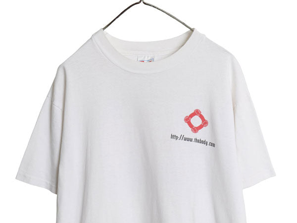 90s 企業 両面 プリント Tシャツ メンズ L / 古着 オールド 当時物 ヘビーウェイト イラスト グラフィック シングルステッチ カットソー 白