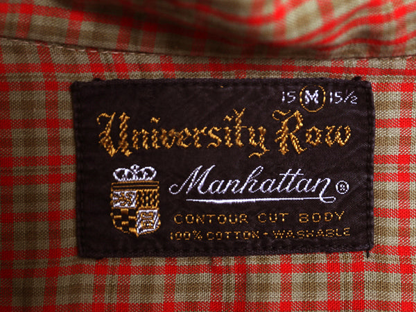 60s USA製 ★ マンハッタン 3点留め ボタンダウン シャツ メンズ M 古着 ヴィンテージ BD 100% コットン 長袖シャツ ポケット付き 6ボタン