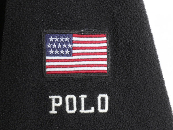 90s ポロスポーツ ラルフローレン ハーフジップ フリース ジャケット メンズ L オールド ポロ プルオーバー 星条旗 USA ビッグロゴ 刺繍 黒