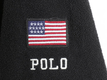 90s ポロスポーツ ラルフローレン ハーフジップ フリース ジャケット メンズ L オールド ポロ プルオーバー 星条旗 USA ビッグロゴ 刺繍 黒