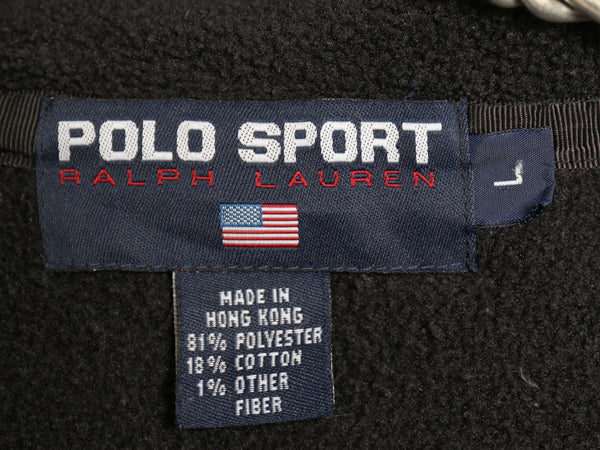 90s ポロスポーツ ラルフローレン ハーフジップ フリース ジャケット メンズ L オールド ポロ プルオーバー 星条旗 USA ビッグロゴ 刺繍 黒