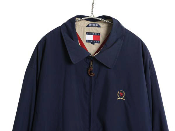 90s トミーヒルフィガー スイングトップ ジャケット メンズ XL オールド フルジップ ブルゾン スムース 素材 裏 フリース 大きいサイズ 紺