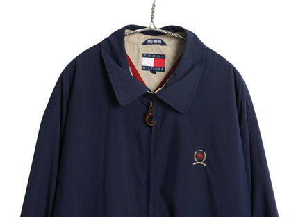90s トミーヒルフィガー スイングトップ ジャケット メンズ XL オールド フルジップ ブルゾン スムース 素材 裏 フリース 大きいサイズ 紺