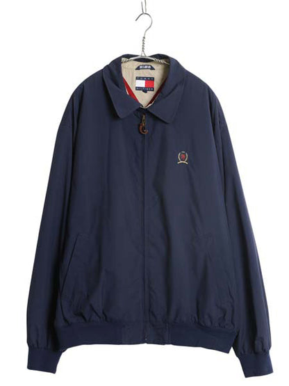 90s トミーヒルフィガー スイングトップ ジャケット メンズ XL オールド フルジップ ブルゾン スムース 素材 裏 フリース 大きいサイズ 紺