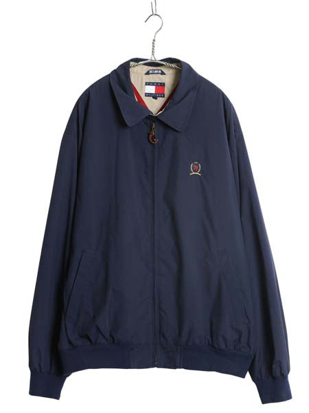 90s トミーヒルフィガー スイングトップ ジャケット メンズ XL オールド フルジップ ブルゾン スムース 素材 裏 フリース 大きいサイズ 紺