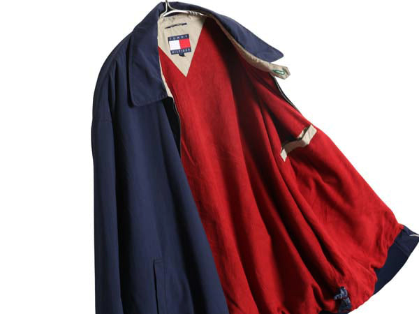 90s トミーヒルフィガー スイングトップ ジャケット メンズ XL オールド フルジップ ブルゾン スムース 素材 裏 フリース 大きいサイズ 紺