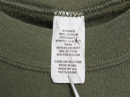 USA製 米軍実物 USMC プリント スウェット メンズ M 12年製 マリンコープ 海兵隊 ミリタリー 軍物 トレーナー 裏起毛 ワンポイント カーキ