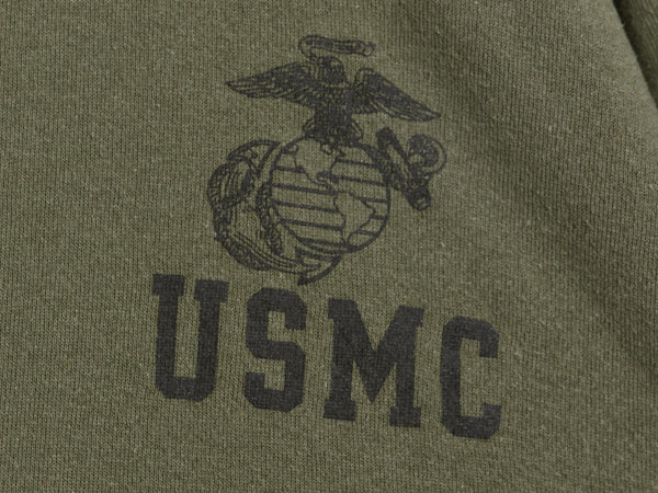 USA製 米軍実物 USMC プリント スウェット メンズ M 12年製 マリンコープ 海兵隊 ミリタリー 軍物 トレーナー 裏起毛 ワンポイント カーキ