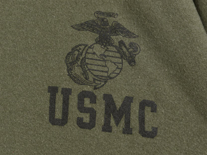 USA製 米軍実物 USMC プリント スウェット メンズ M 12年製 マリンコープ 海兵隊 ミリタリー 軍物 トレーナー 裏起毛 ワンポイント カーキ