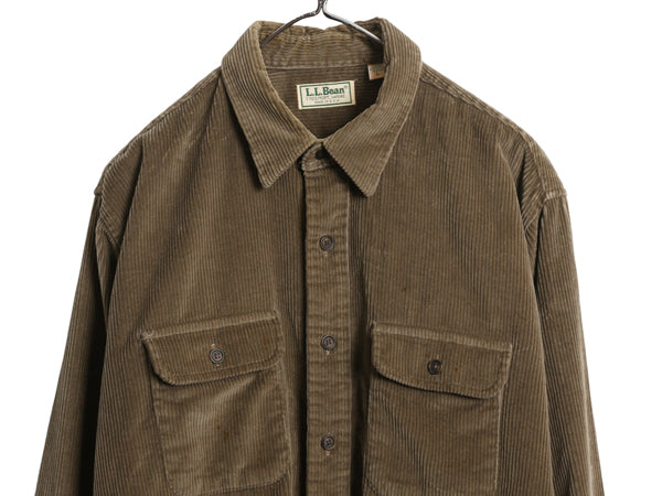80s USA製 エルエルビーン 太畝 コーデュロイ 長袖 シャツ メンズ L / ヴィンテージ 長袖シャツ ヘビーウェイト シンプル 無地 ブラウン 