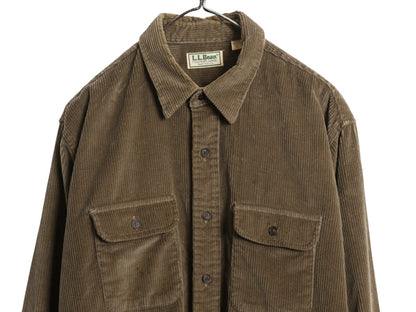 80s USA製 エルエルビーン 太畝 コーデュロイ 長袖 シャツ メンズ L / ヴィンテージ 長袖シャツ ヘビーウェイト シンプル 無地 ブラウン 
