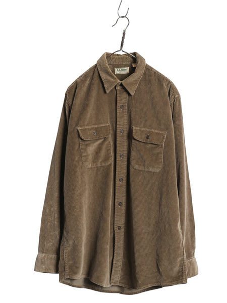 80s USA製 エルエルビーン 太畝 コーデュロイ 長袖 シャツ メンズ L / ヴィンテージ 長袖シャツ ヘビーウェイト シンプル 無地 ブラウン 